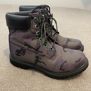 Timberland Boots Womens Size 7 Purple Camo Ankle Combat Lace Up Lug Sole A3940